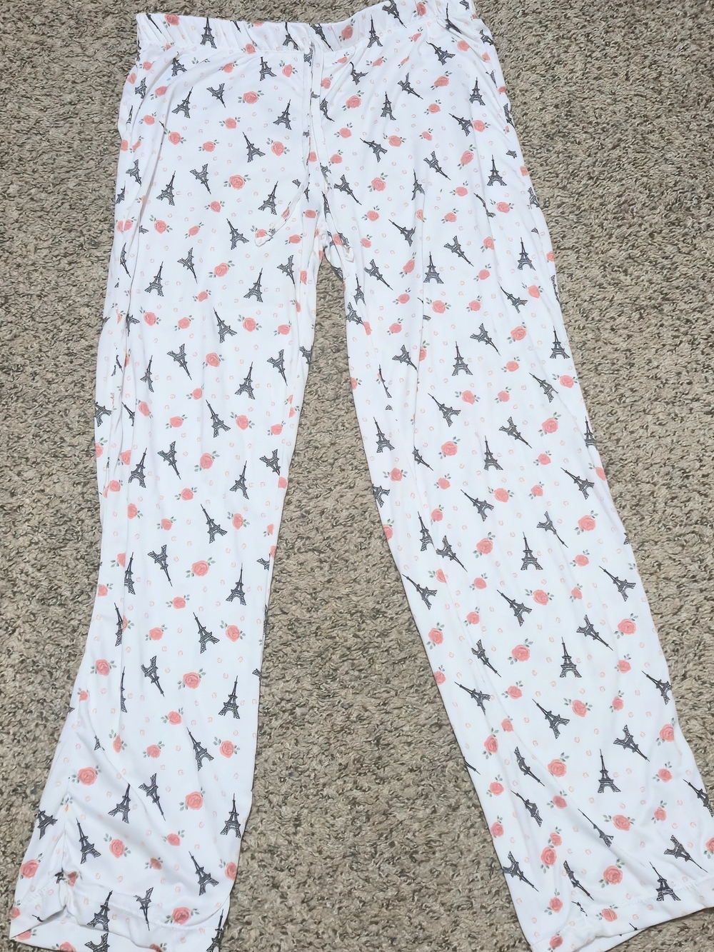 Womens White Eiffel Tower Print Lounge Pants - Rose Accent
